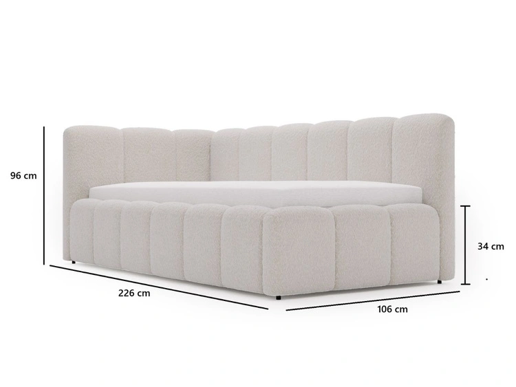Jugendbett Einzelbett mit Bettkasten und Lattenrost 90x200 Cloud One Beige Bouclé-Stoff